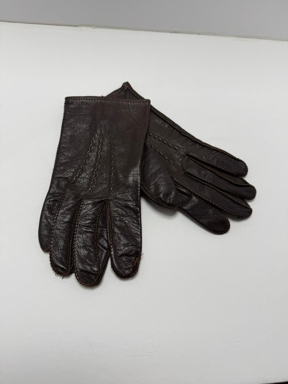 Vintage Brown Leather Gloves Fleece Lined Winter Driving Gloves Size 9 9.5